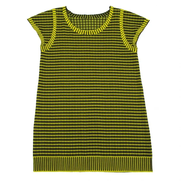 プリーツプリーズ エーポックPLEATS PLEASE A-POC フレンチスリーブボーダーチュニック 黄黒3 K-84842_002
