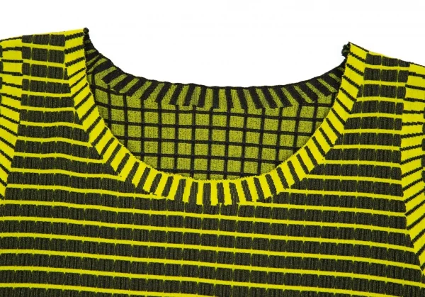 プリーツプリーズ エーポックPLEATS PLEASE A-POC フレンチスリーブボーダーチュニック 黄黒3 K-84842_003