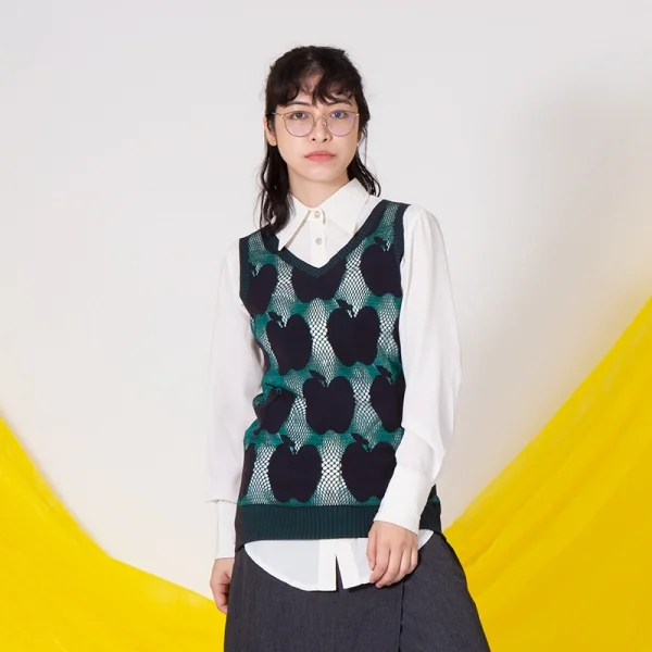 プリーツプリーズ エーポックPLEATS PLEASE A-POC リンゴ柄織りノースリーブ 緑M位 K-84844_014