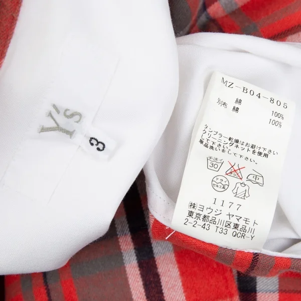 ワイズフォーメンY's for men フロントチェックネル切替シャツ 白赤3 K-84862_020