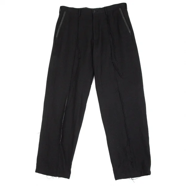 Yohji Yamamoto POUR HOMME Leather Switched Wool Pants Black 2 K-84896_001