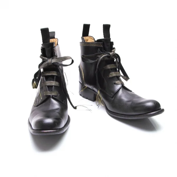 ヨウジヤマモト プールオムYohji Yamamoto POUR HOMME×ヒロムタカハラHIROMU TAKAHARA 金糸ステッチ内サイドゴアロングノーズブーツ 黒3(26位) K-84897_001
