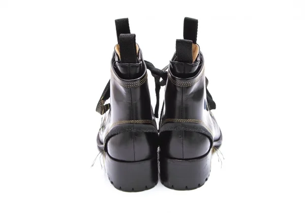 ヨウジヤマモト プールオムYohji Yamamoto POUR HOMME×ヒロムタカハラHIROMU TAKAHARA 金糸ステッチ内サイドゴアロングノーズブーツ 黒3(26位) K-84897_008