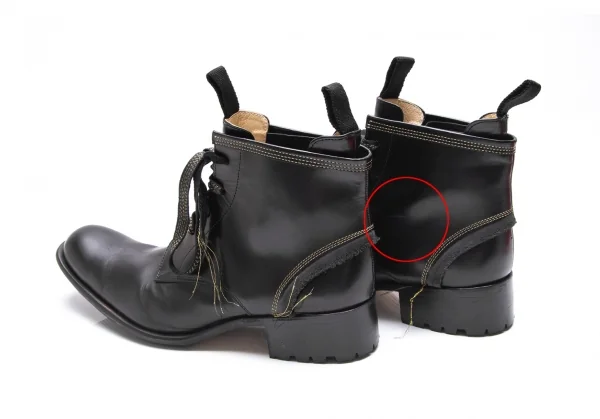 ヨウジヤマモト プールオムYohji Yamamoto POUR HOMME×ヒロムタカハラHIROMU TAKAHARA 金糸ステッチ内サイドゴアロングノーズブーツ 黒3(26位) K-84897_009