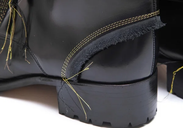 ヨウジヤマモト プールオムYohji Yamamoto POUR HOMME×ヒロムタカハラHIROMU TAKAHARA 金糸ステッチ内サイドゴアロングノーズブーツ 黒3(26位) K-84897_011