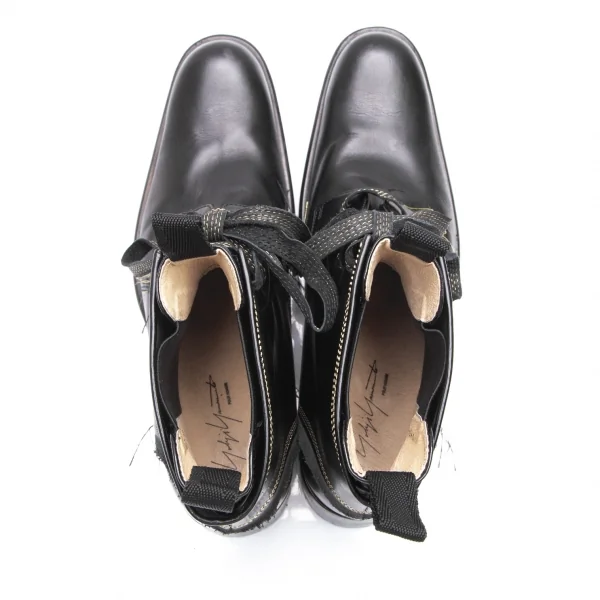 ヨウジヤマモト プールオムYohji Yamamoto POUR HOMME×ヒロムタカハラHIROMU TAKAHARA 金糸ステッチ内サイドゴアロングノーズブーツ 黒3(26位) K-84897_012