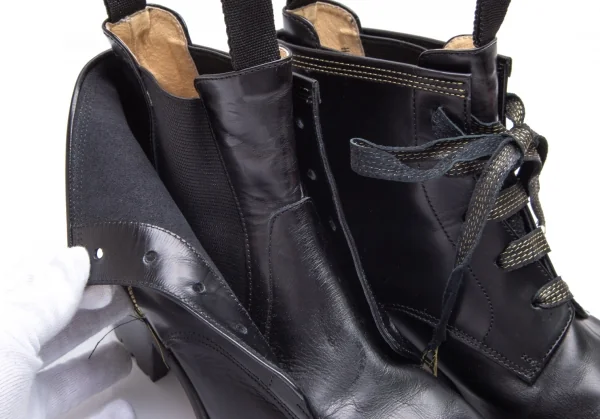 ヨウジヤマモト プールオムYohji Yamamoto POUR HOMME×ヒロムタカハラHIROMU TAKAHARA 金糸ステッチ内サイドゴアロングノーズブーツ 黒3(26位) K-84897_016