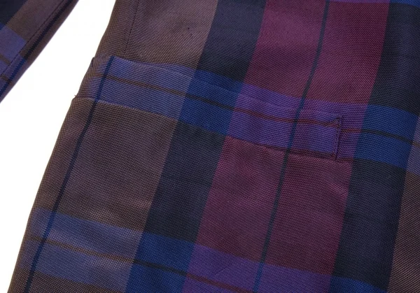 ワイズY's レーヨンチェックボタンレスジャケット 紫他3 K-85052_010