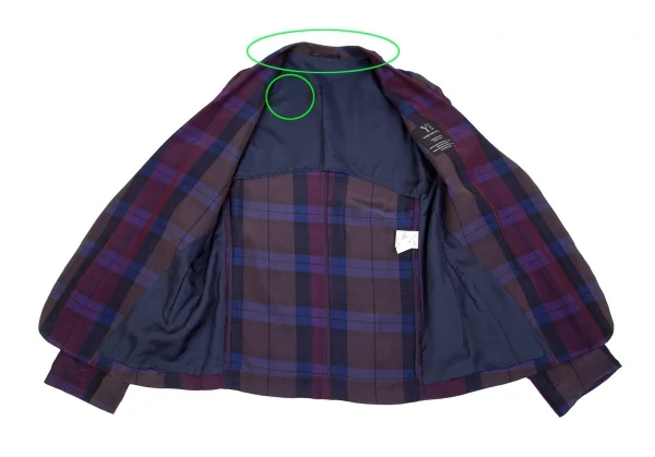 ワイズY's レーヨンチェックボタンレスジャケット 紫他3 K-85052_011