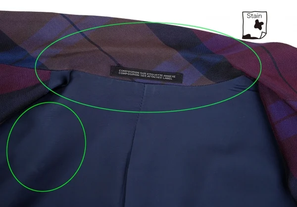 ワイズY's レーヨンチェックボタンレスジャケット 紫他3 K-85052_012