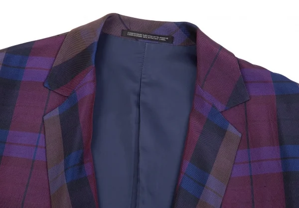 ワイズY's レーヨンチェックボタンレスジャケット 紫他3 K-85052_003