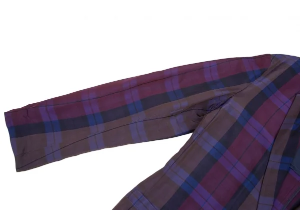 ワイズY's レーヨンチェックボタンレスジャケット 紫他3 K-85052_004