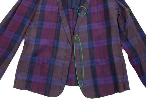 ワイズY's レーヨンチェックボタンレスジャケット 紫他3 K-85052_007