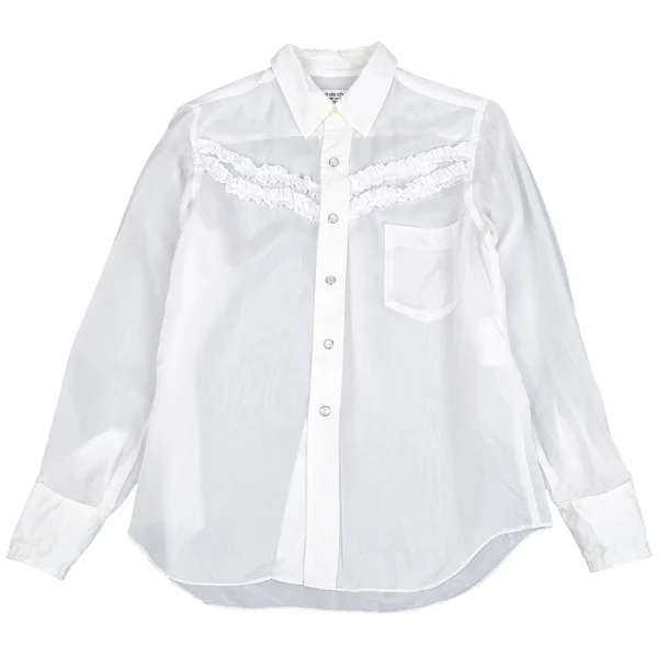 ローブドシャンブル コムデギャルソンrobe de chambre COMME des GARCONSフリルテープ装飾ウエスタンシャツ 白M K-85151_002