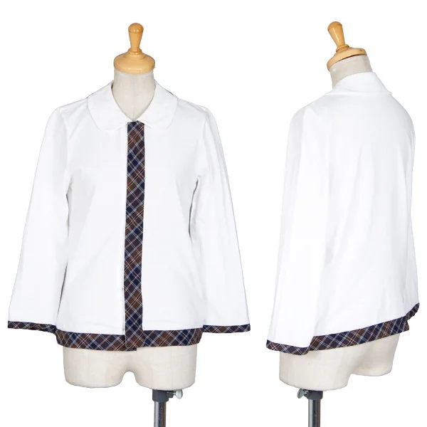 トリココムデギャルソンtricot COMME des GARCONS バイアスチェックトリミングラウンドカラーブラウス 白M位 K-85152_001