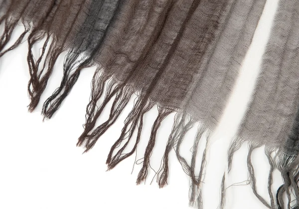 ワイズY's コットンリネンシワ加工ストライプフリンジストール 黒茶グレー K-85163_003