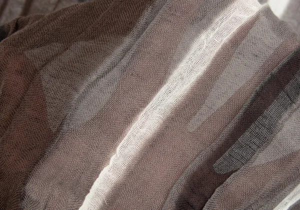 ワイズY's コットンリネンシワ加工ストライプフリンジストール 黒茶グレー K-85163_004