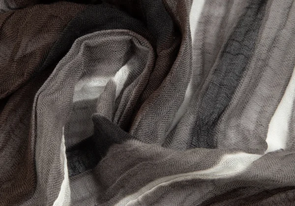 ワイズY's コットンリネンシワ加工ストライプフリンジストール 黒茶グレー K-85163_005