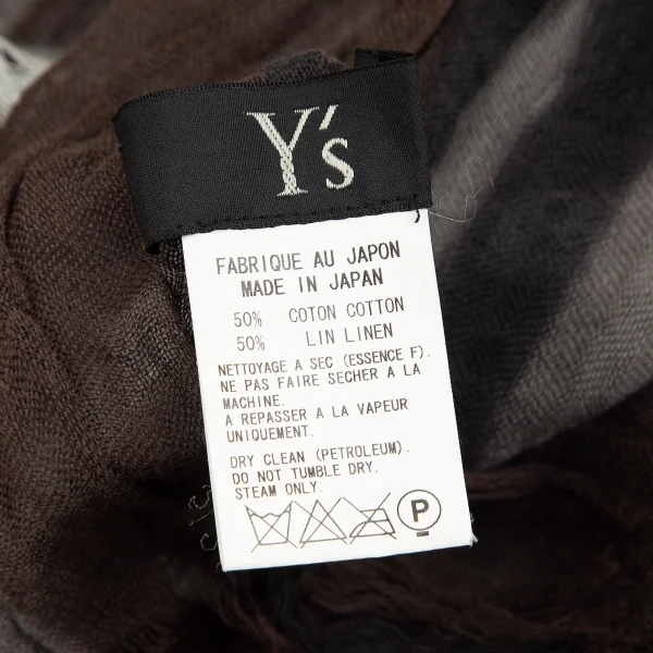 ワイズY's コットンリネンシワ加工ストライプフリンジストール 黒茶グレー K-85163_007