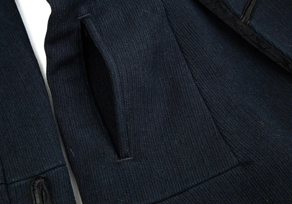 ヨウジヤマモトファムYohji Yamamoto FEMME シルクウールテープ装飾ロングジャケット 紺S K-85173_010