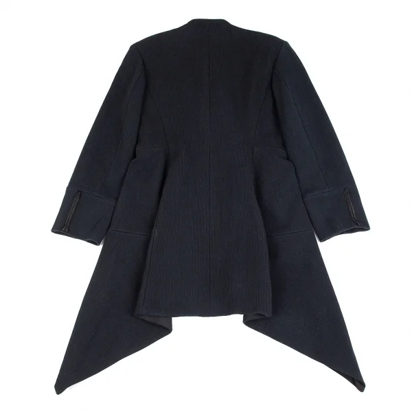 ヨウジヤマモトファムYohji Yamamoto FEMME シルクウールテープ装飾ロングジャケット 紺S K-85173_015