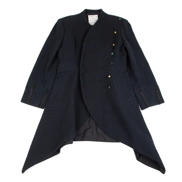 ヨウジヤマモトファムYohji Yamamoto FEMME シルクウールテープ装飾ロングジャケット 紺S K-85173_002