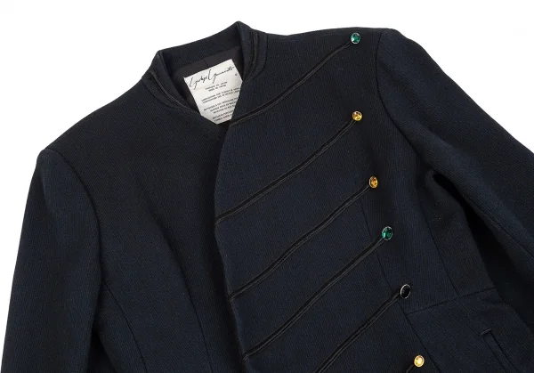 ヨウジヤマモトファムYohji Yamamoto FEMME シルクウールテープ装飾ロングジャケット 紺S K-85173_003