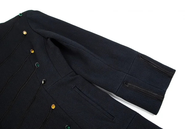 ヨウジヤマモトファムYohji Yamamoto FEMME シルクウールテープ装飾ロングジャケット 紺S K-85173_007