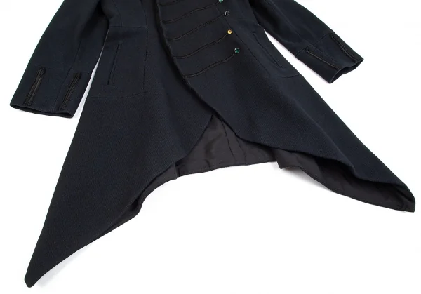 ヨウジヤマモトファムYohji Yamamoto FEMME シルクウールテープ装飾ロングジャケット 紺S K-85173_009
