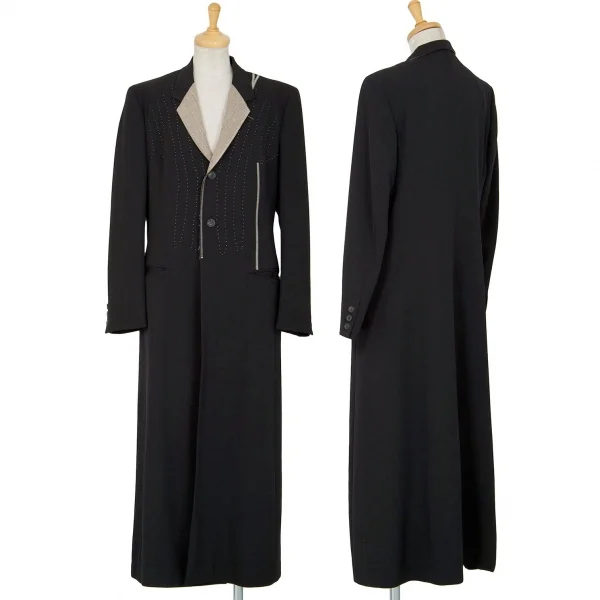 ヨウジヤマモトファムYohji Yamamoto FEMME 芯地デザインウールギャバロングコート 黒S K-85174_001