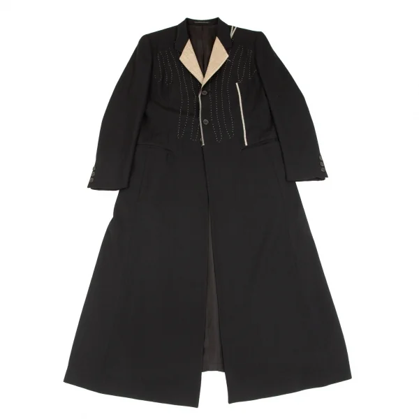 ヨウジヤマモトファムYohji Yamamoto FEMME 芯地デザインウールギャバロングコート 黒S K-85174_002