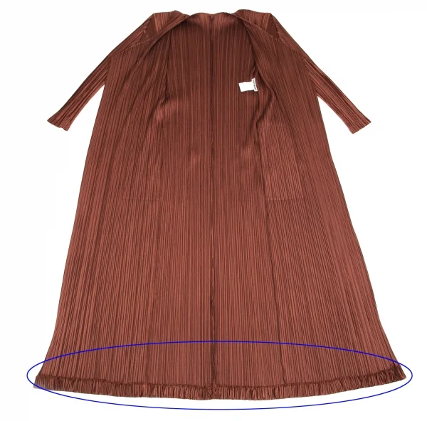 イッセイミヤケISSEY MIYAKEシャイニープリーツボタンレスロングガウン 茶M K-85187_010