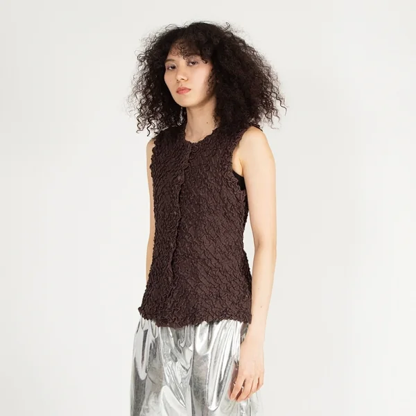 イッセイミヤケISSEY MIYAKE 刺繍ハンドメイドコットンベスト 茶2 K-85207_013