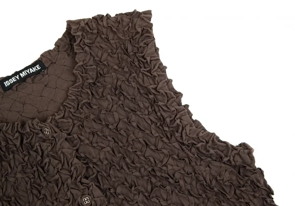 イッセイミヤケISSEY MIYAKE 刺繍ハンドメイドコットンベスト 茶2 K-85207_005