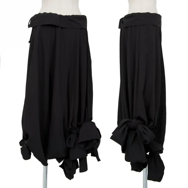 ヨウジヤマモト ファムYohji Yamamoto FEMME 裾結びウールギャバサルエルパンツ 黒1 K-85290_002