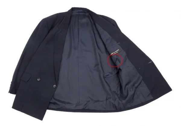 コムデギャルソンオムプリュスCOMME des GARCONS HOMME PLUS ラペル刺繍ダブルウールギャバジャケット 紺S K-85341_011