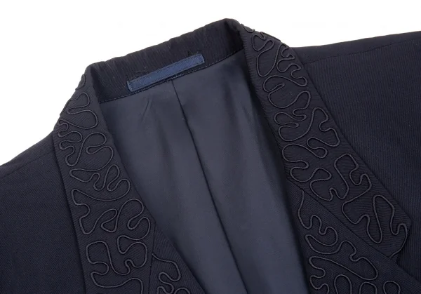 コムデギャルソンオムプリュスCOMME des GARCONS HOMME PLUS ラペル刺繍ダブルウールギャバジャケット 紺S K-85341_003