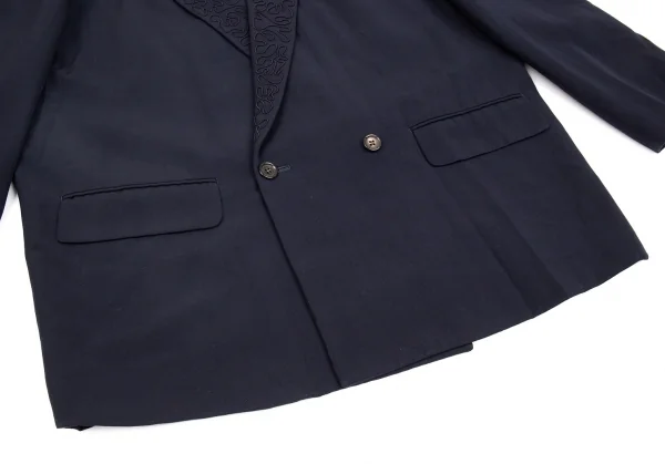 コムデギャルソンオムプリュスCOMME des GARCONS HOMME PLUS ラペル刺繍ダブルウールギャバジャケット 紺S K-85341_009