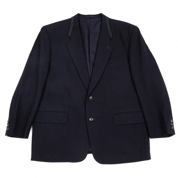 コムデギャルソンオムプリュスCOMME des GARCONS HOMME PLUS ラペルステッチフラップ裏起毛ウールジャケット 濃紺M K-85351_001