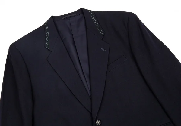 コムデギャルソンオムプリュスCOMME des GARCONS HOMME PLUS ラペルステッチフラップ裏起毛ウールジャケット 濃紺M K-85351_002