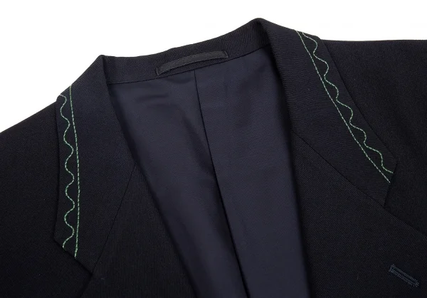 コムデギャルソンオムプリュスCOMME des GARCONS HOMME PLUS ラペルステッチフラップ裏起毛ウールジャケット 濃紺M K-85351_003