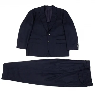コムデギャルソンオムプリュスCOMME des GARCONS HOMME PLUS ストライプ織りアセテートセットアップスーツ 紺