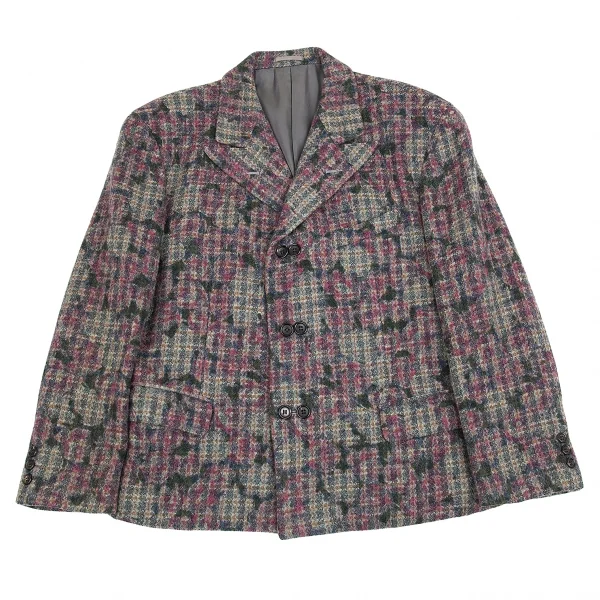 コムデギャルソンオムプリュスCOMME des GARCONS HOMME PLUS ダブルボタンフラワープリントツィードジャケット グレーM K-85410_001