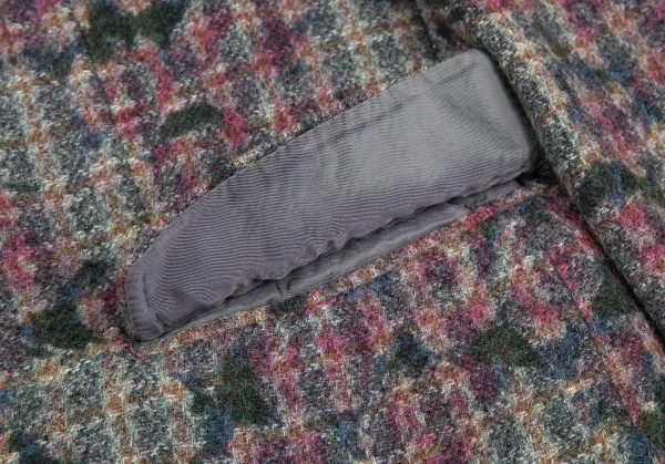 コムデギャルソンオムプリュスCOMME des GARCONS HOMME PLUS ダブルボタンフラワープリントツィードジャケット グレーM K-85410_011
