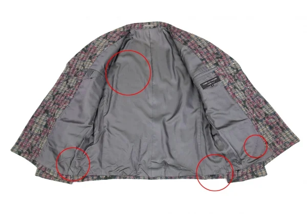コムデギャルソンオムプリュスCOMME des GARCONS HOMME PLUS ダブルボタンフラワープリントツィードジャケット グレーM K-85410_012