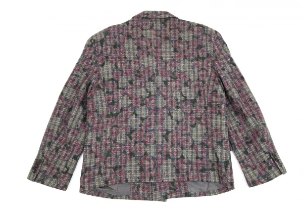 コムデギャルソンオムプリュスCOMME des GARCONS HOMME PLUS ダブルボタンフラワープリントツィードジャケット グレーM K-85410_014