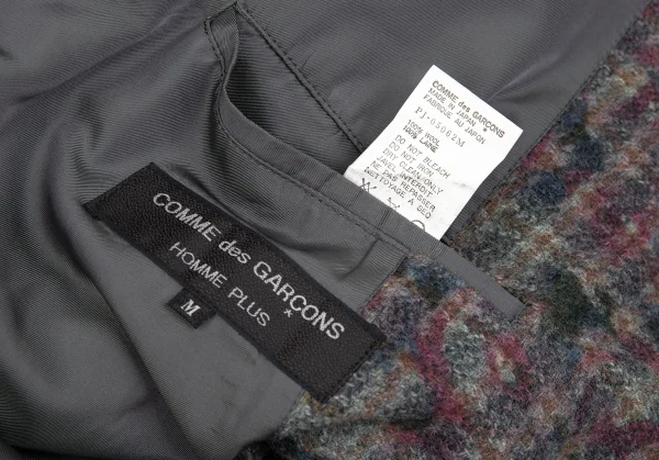コムデギャルソンオムプリュスCOMME des GARCONS HOMME PLUS ダブルボタンフラワープリントツィードジャケット グレーM K-85410_018