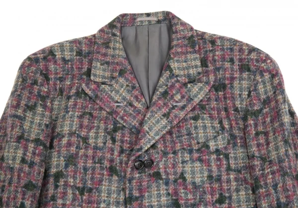 コムデギャルソンオムプリュスCOMME des GARCONS HOMME PLUS ダブルボタンフラワープリントツィードジャケット グレーM K-85410_002