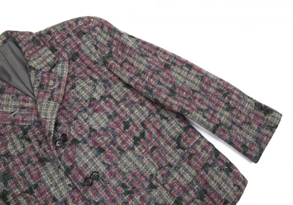 コムデギャルソンオムプリュスCOMME des GARCONS HOMME PLUS ダブルボタンフラワープリントツィードジャケット グレーM K-85410_004