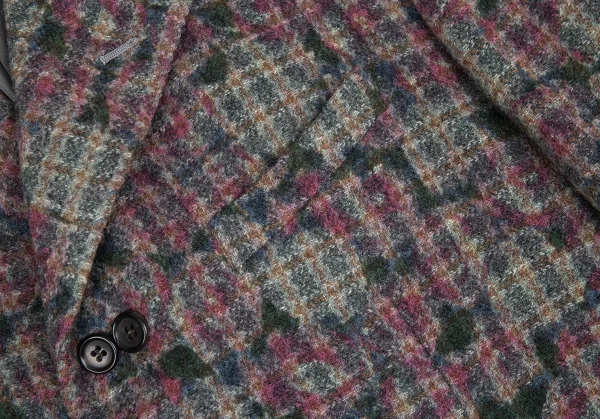 コムデギャルソンオムプリュスCOMME des GARCONS HOMME PLUS ダブルボタンフラワープリントツィードジャケット グレーM K-85410_005